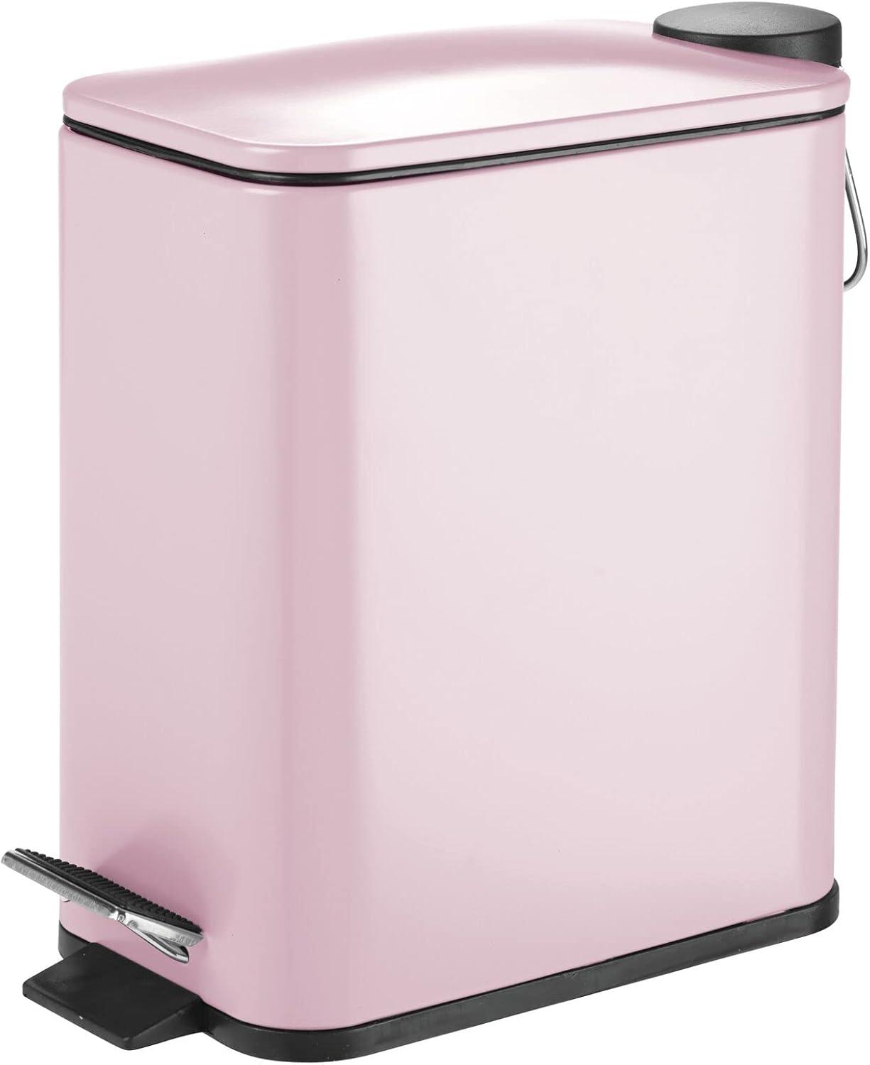 mDesign Slim Metal 1.3 Gallon Step Trash Can with Lid/Liner Bucket - Matte Blush