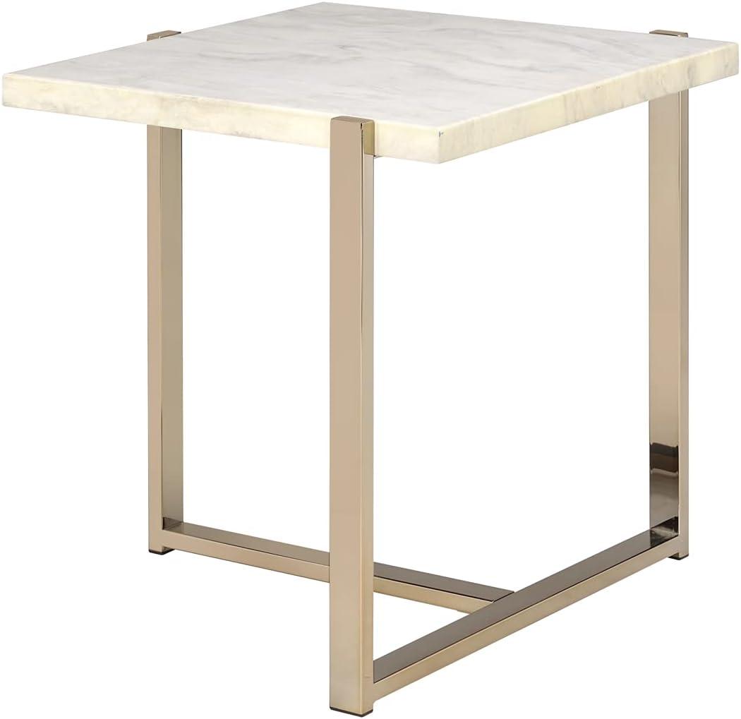 Champagne Gold & White Faux Marble Rectangular End Table