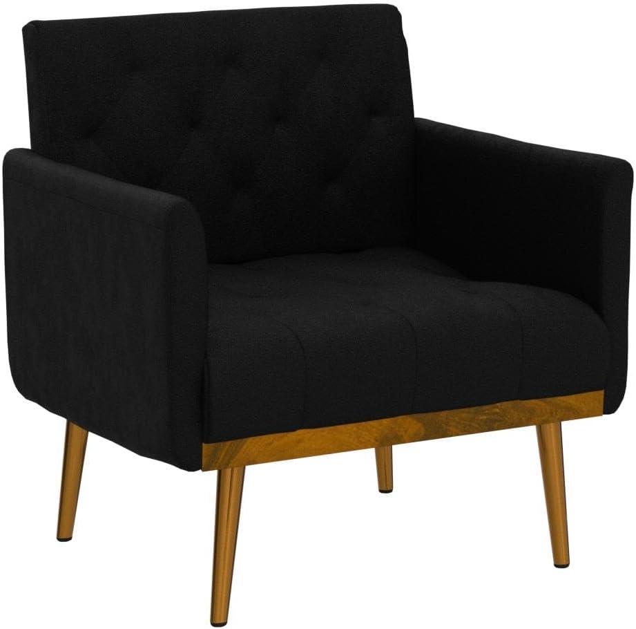 Accent Chair, Modern Leisure Single Sofa Chair with Rose Golden Feet, Comfy Reading Armchair with Backrest and Soft Paded, Club Chair Lounge Chair for Home Living Room Bedroom Apartment, Black