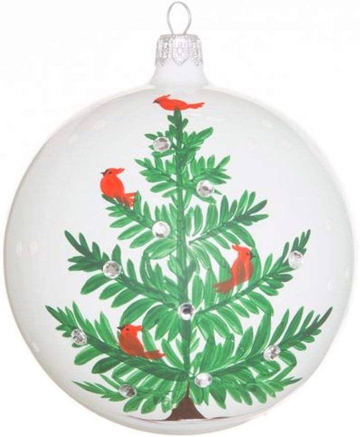 Handpainted White and Green Porcelain Christmas Tree Ornament