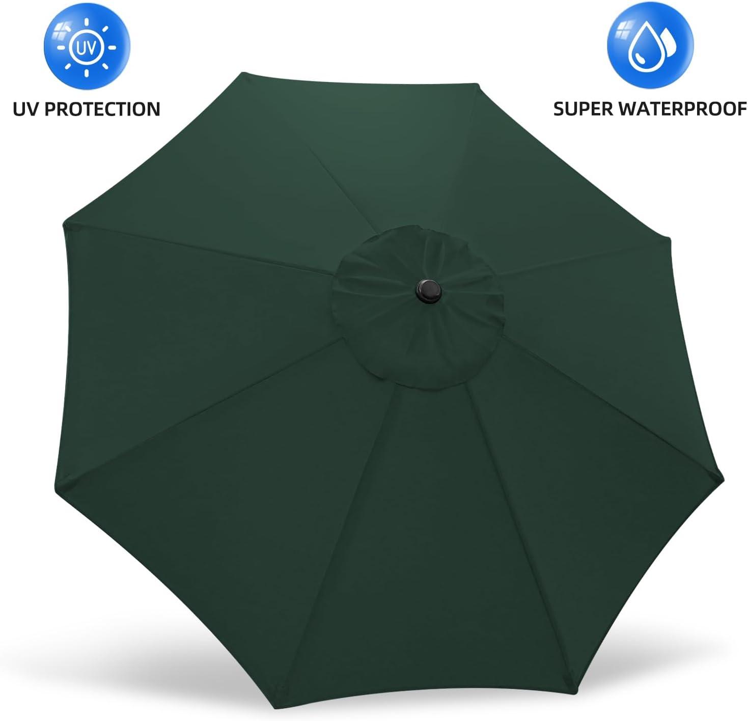 EliteShade Forest Green Replacement Canopy for Round 9FT Patio Umbrellas with 8 Ribs (Canopy Only)