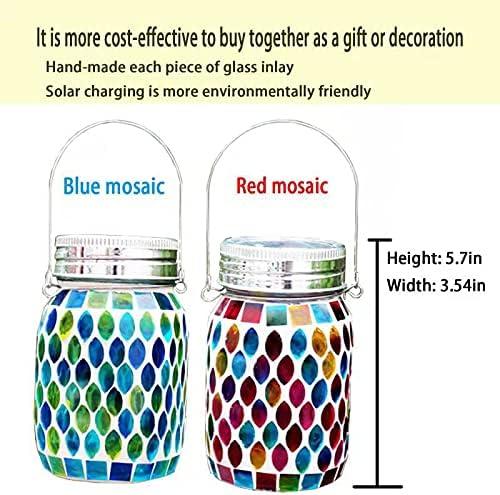 Colorful Mosaic Glass Solar Hanging Lanterns with LED Lights