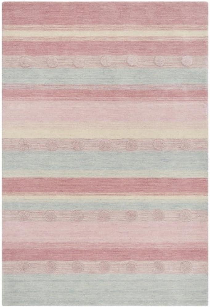 SAFAVIEH Kids Jayde Geometric Striped Wool Area Rug, Light Blue/Pink, 3' x 5'