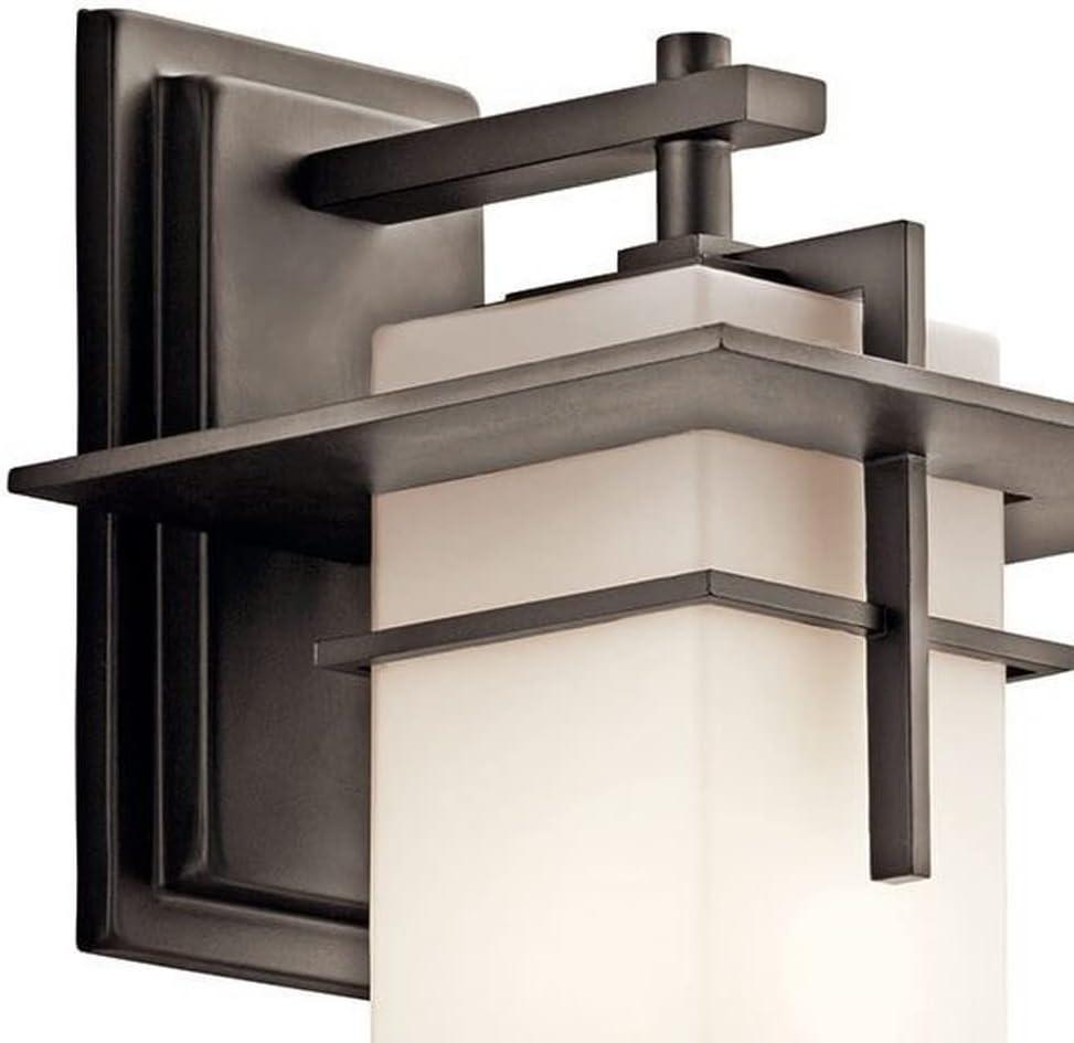 Kichler Caterham 14.75" Outdoor Wall Light in Olde Bronze®, 1-Light Exterior Porch Light Wall Sconce with Satin Etched Cased Opal Glass, (14.75" H x 8" W), 49643OZ