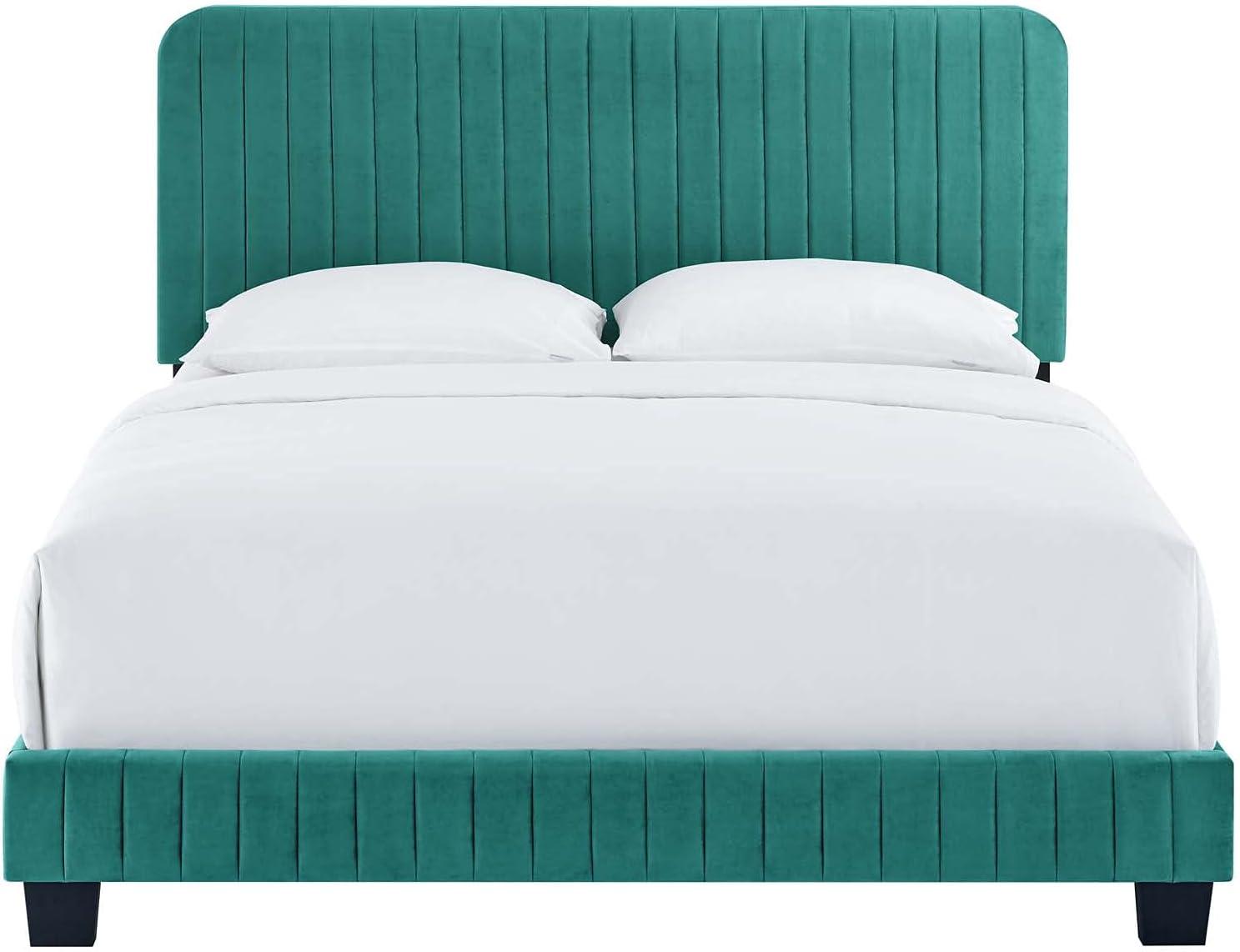 Modway Celine Channel Tufted Performance Velvet King Bed in Teal Green