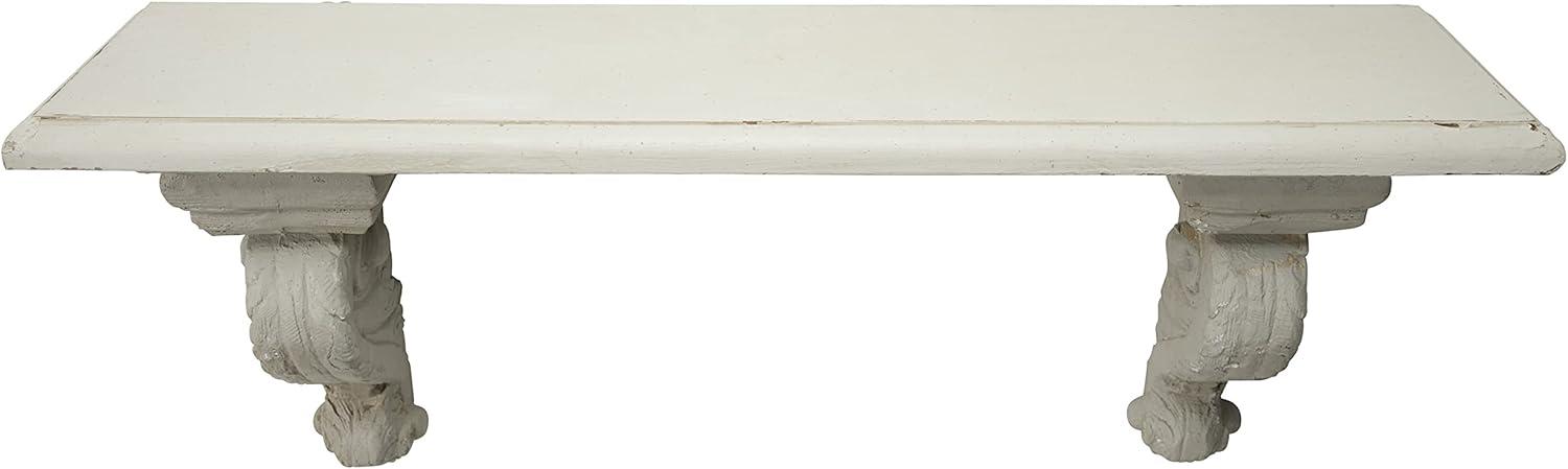 31.5" X 13.5" Large Beige and Floating Wall Shelf with Decorative Scrollwork 32 7 14 Shabby Chic Wood