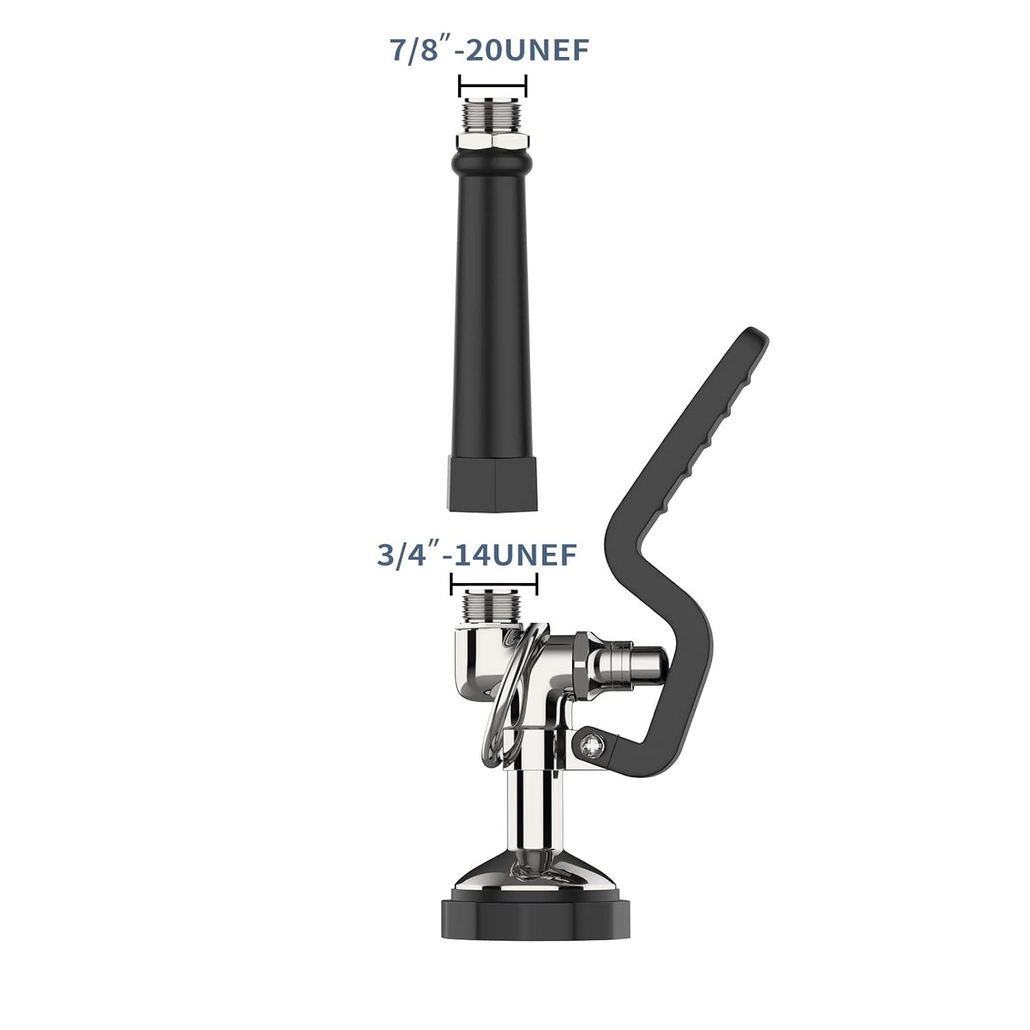 Pre Rinse Sprayer Commercial Sink Sprayer Head,1.42GPM Spray Valve Dish Sprayer Nozzle with Ergonomic Handle, Commercial Faucet Parts for Commercial Kitchen Sink,Chrome Finished（Black）