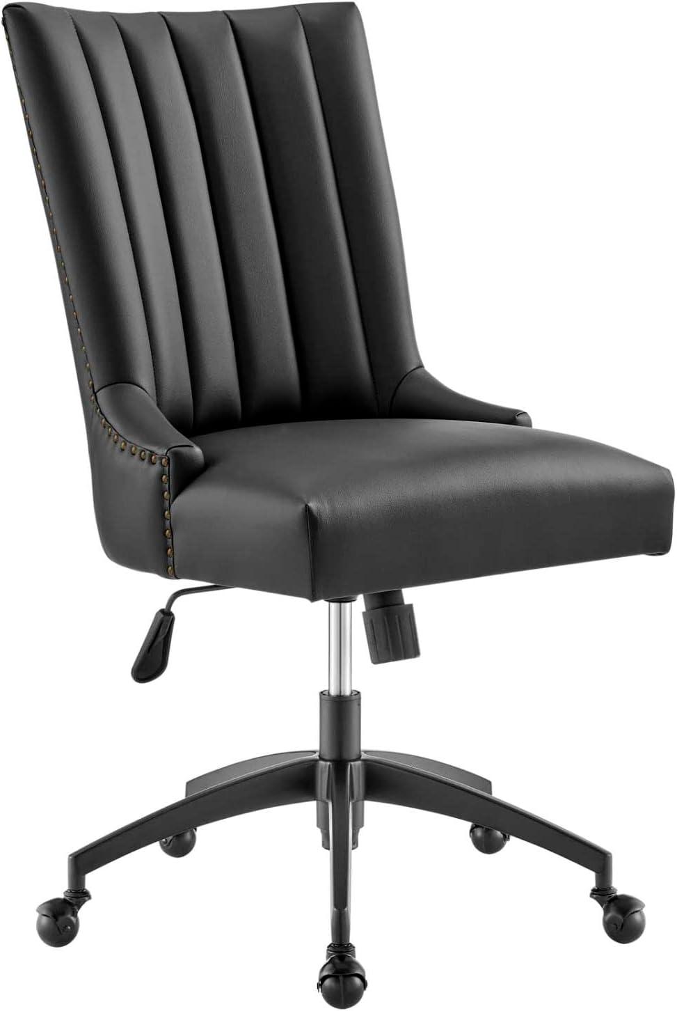 Modway Empower Channel Tufted Vegan Leather Office Chair Black: Metal Frame, Adjustable Height, Modern Style