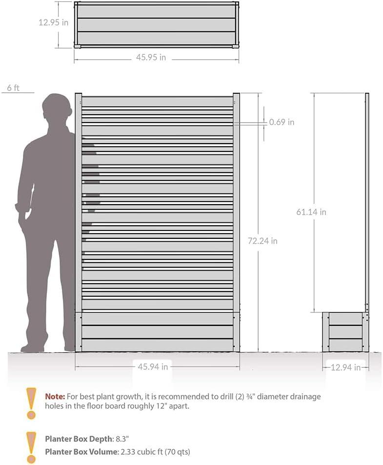 72in H x 46in W x 13in L (1 Screen w/Planter) Freestanding Enclo Florence Ash Color Patio Privacy Screen With Planter Box, Privacy Planters for Patio, Privacy Wall Outdoor Privacy Screen, EC18025