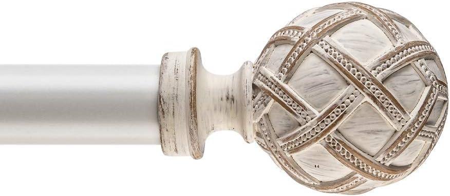 Weathered White Adjustable Curtain Rod with Resin Finial