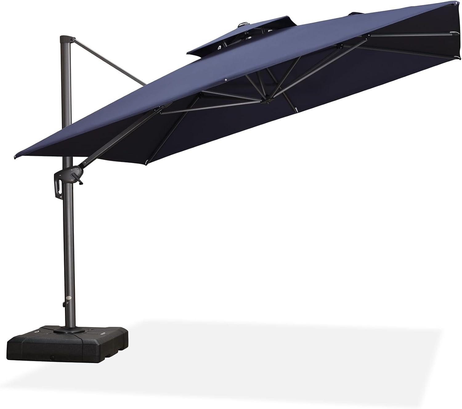 PURPLE LEAF 11FT Cantilever Outdoor Umbrellas Large Patio Umbrella Hanging Double Top Square Offset Umbrella with 360°Rotation Tilting Umbrella Outdoor Patio, Navy Blue