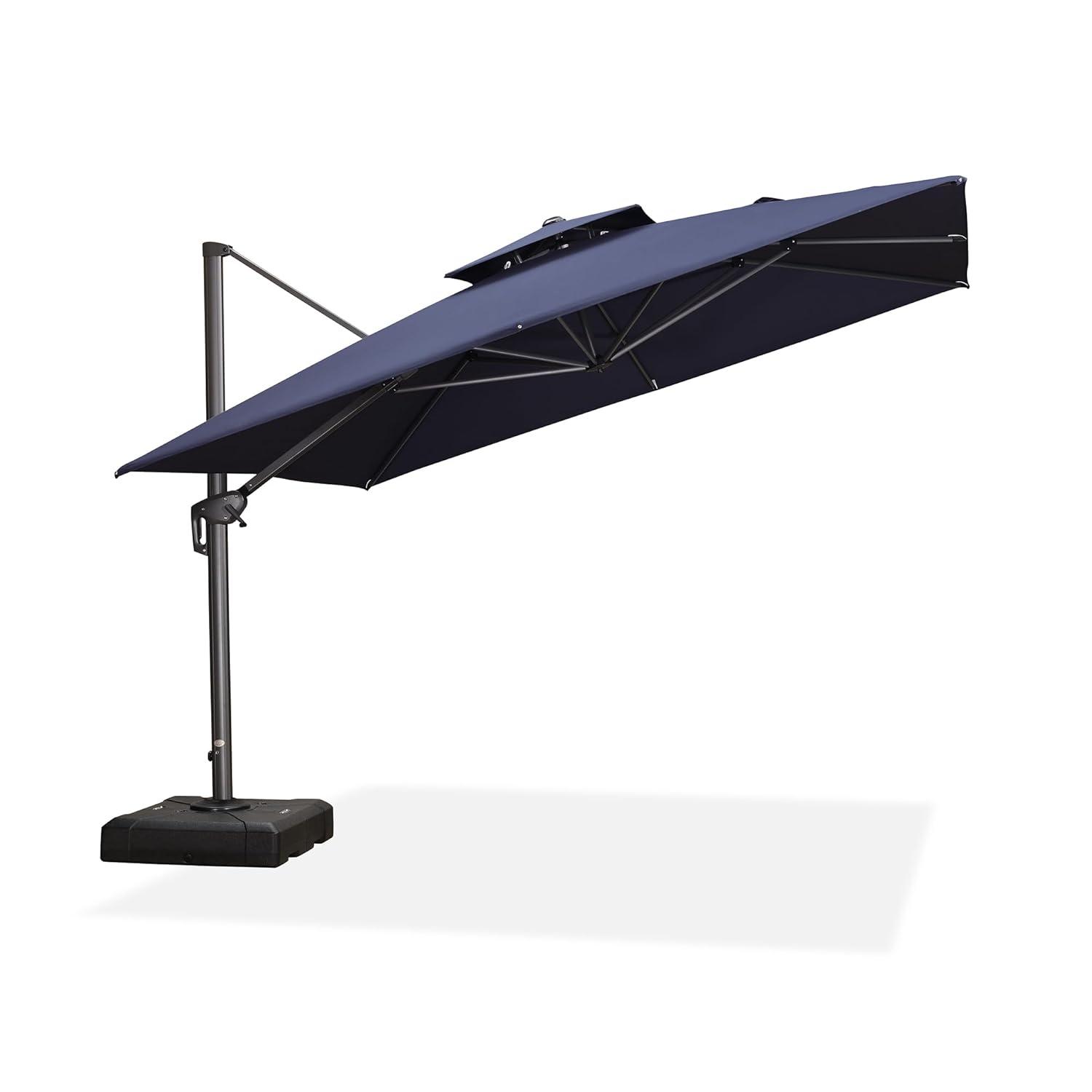 PURPLE LEAF 11FT Cantilever Outdoor Umbrellas Large Patio Umbrella Hanging Double Top Square Offset Umbrella with 360°Rotation Tilting Umbrella Outdoor Patio, Navy Blue