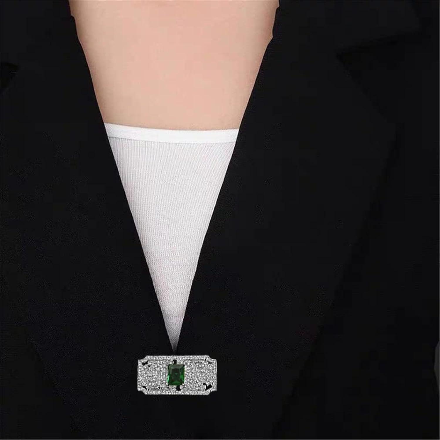 Bohemian Green CZ Rectangle Brooch Pin for Women Silver Plated Dainty Emerald Birthstone Vintage Filigree Geometric Brooches Lapel Pins Dress Accessories Wedding Mother's Birthday Jewelry Gift