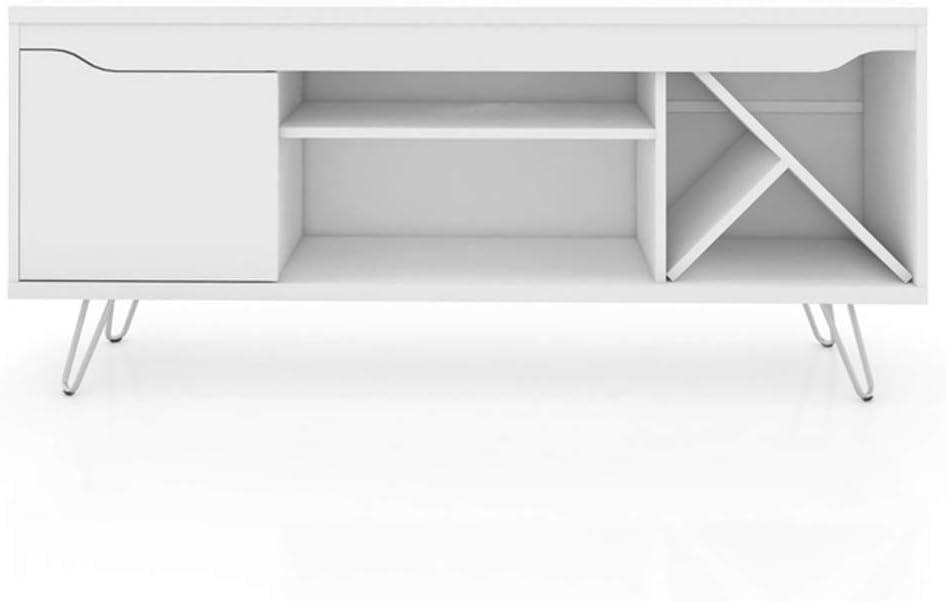 Manhattan Comfort 216BMC6 Baxter Mid-Century- Modern TV Stand with Wine Rack in White, 23.03 x 53.54 x 14.17 in.