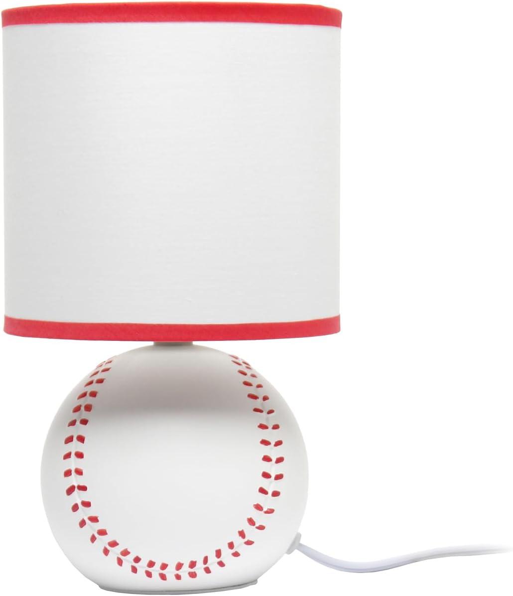 Simple Designs 10.7" SportsLite Mini Baseball Table Lamp Mancave White and Red