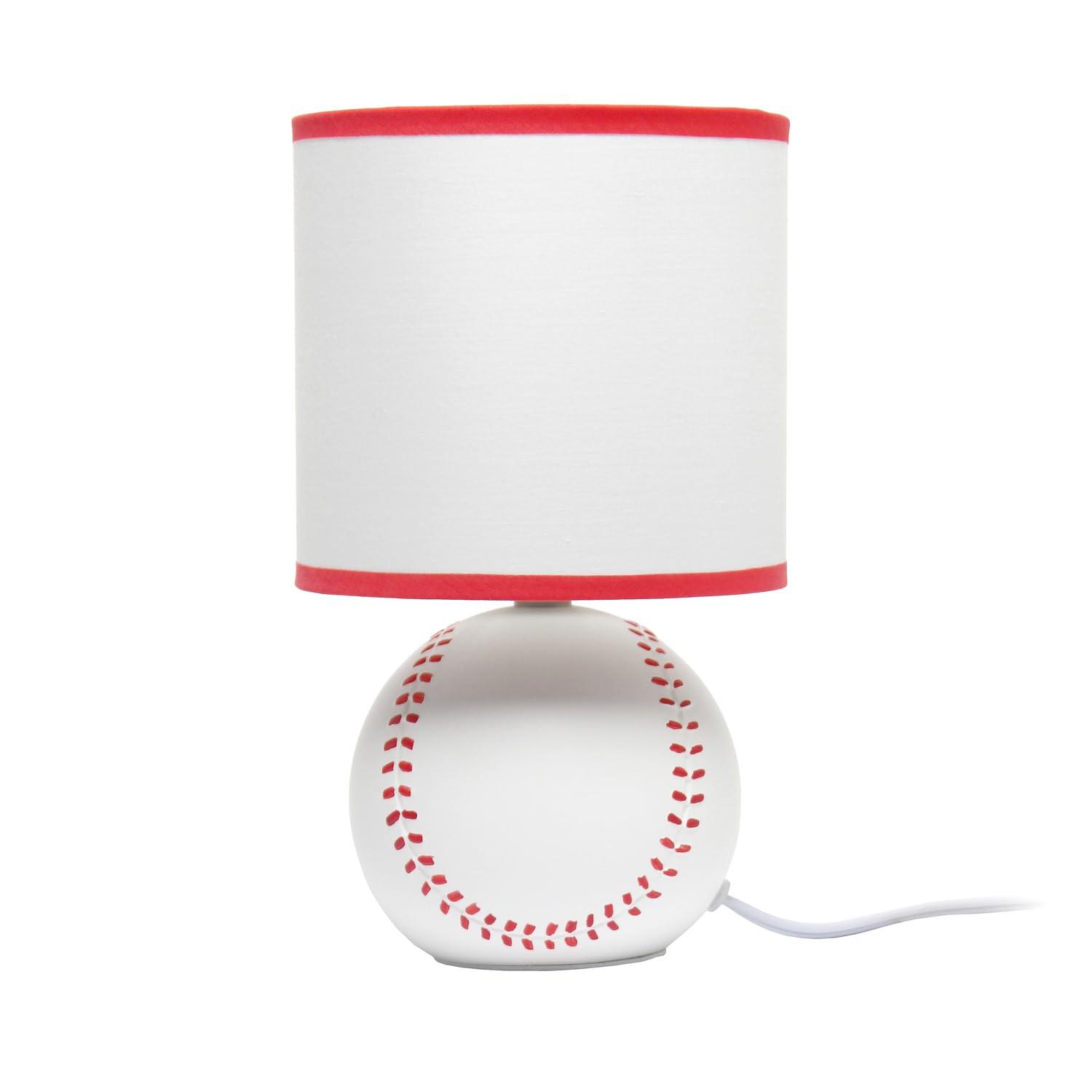 Simple Designs 10.7" SportsLite Mini Baseball Table Lamp Mancave White and Red