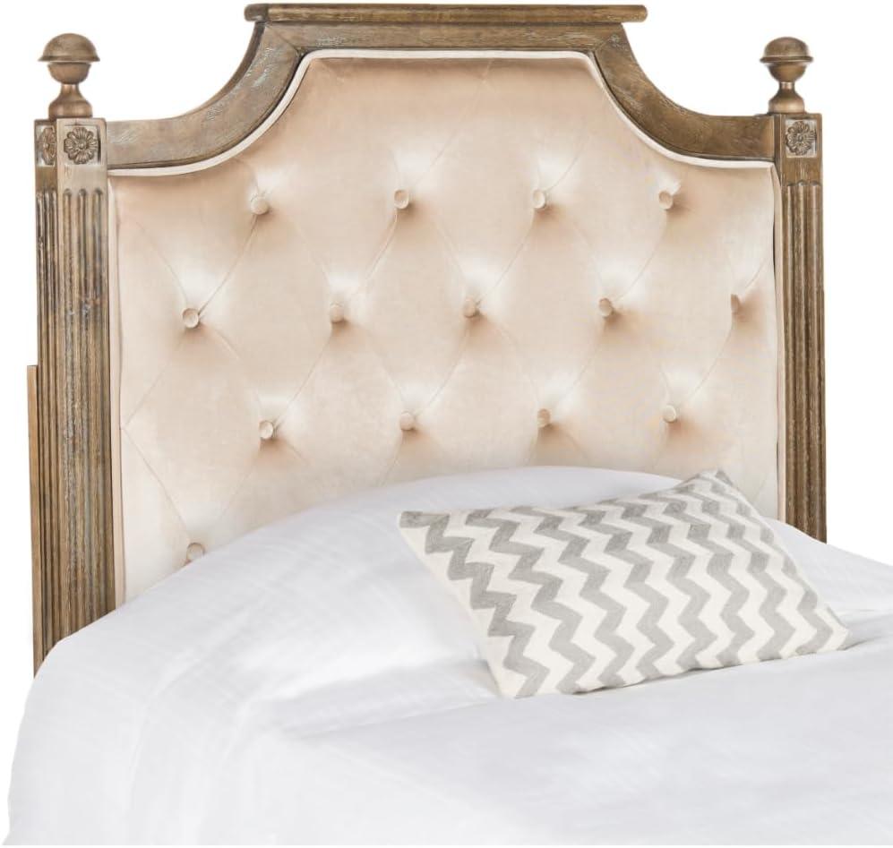 SAFAVIEH Rustic Wood Tufted Upholstered Headboard, Full, Beige Velvet