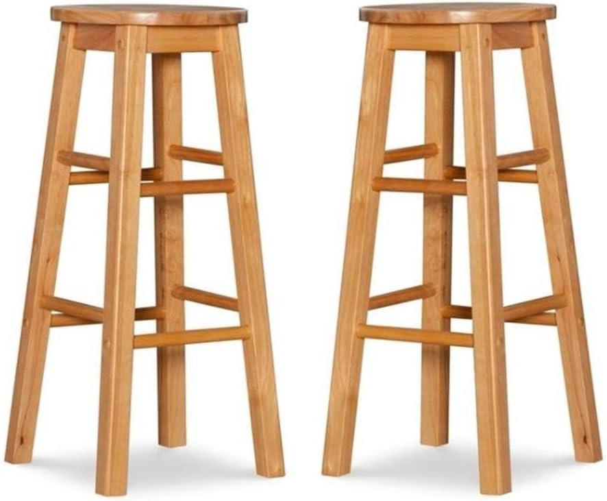 Natural Brown 29" Backless Rubberwood Bar Stools, Set of 2