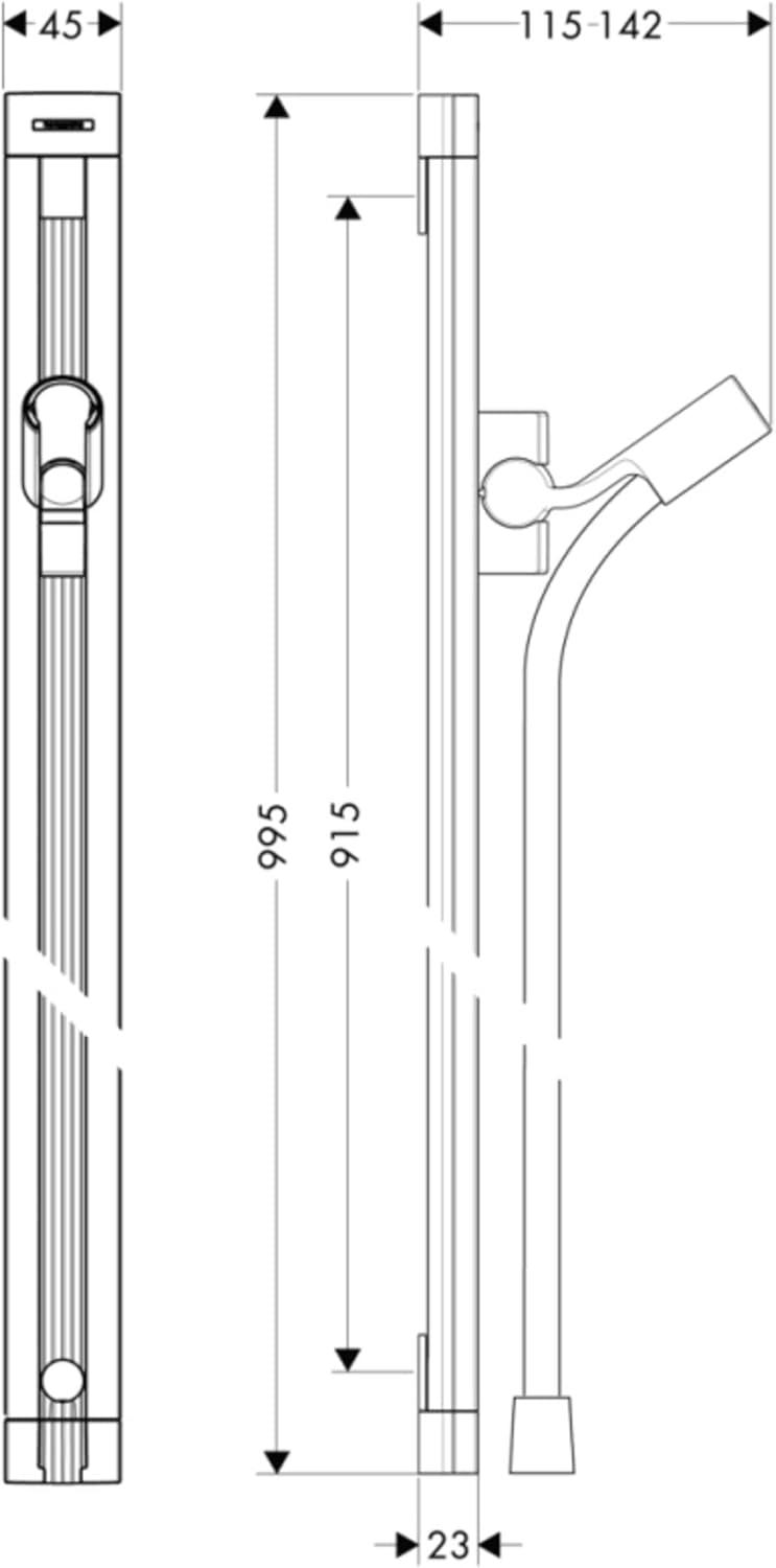 Raindance Unica S 36" Modern Chrome Wall Bar with Adjustable Holder