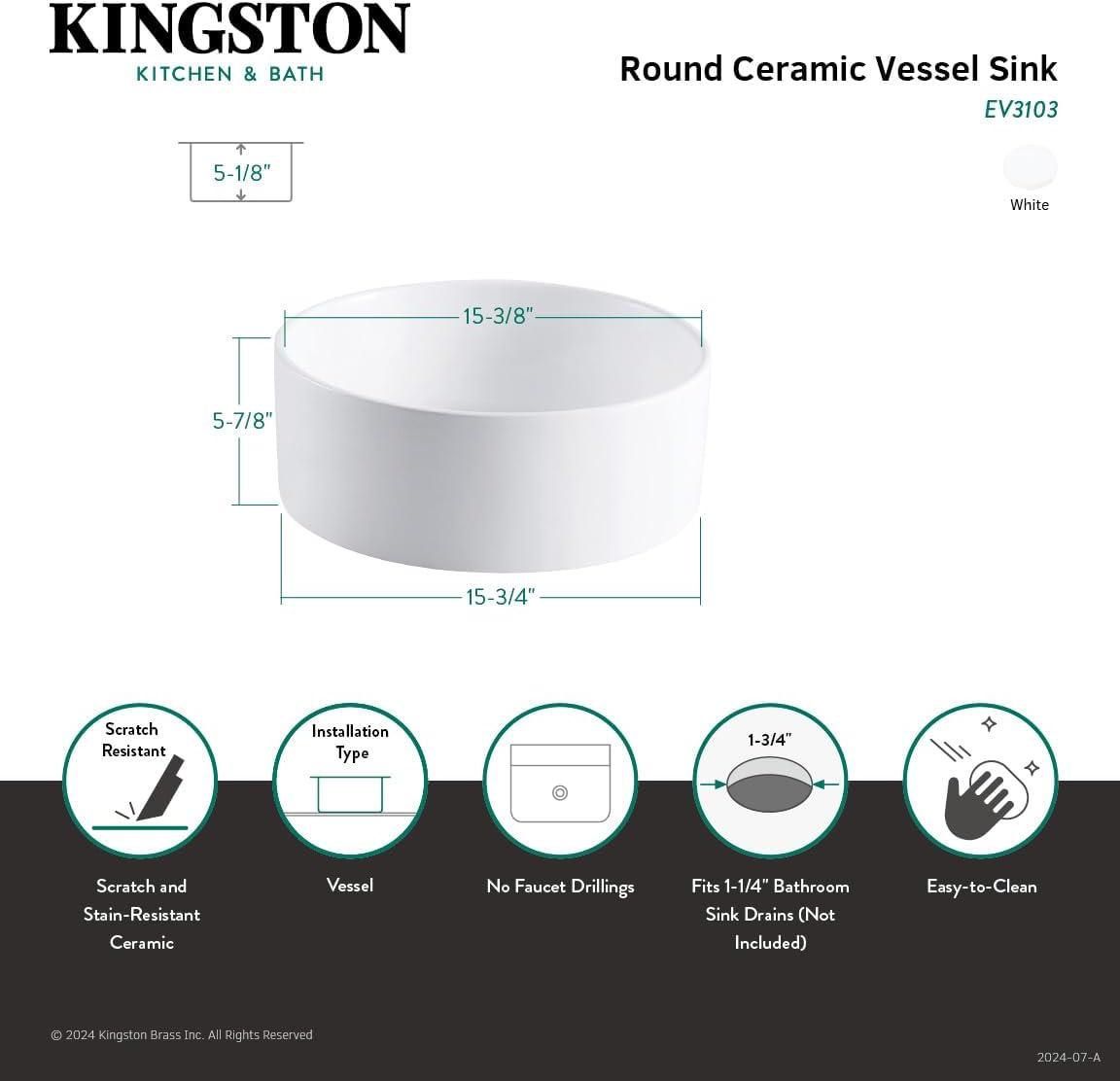 Kingston Brass Park Ceramic Round Vessel Sink