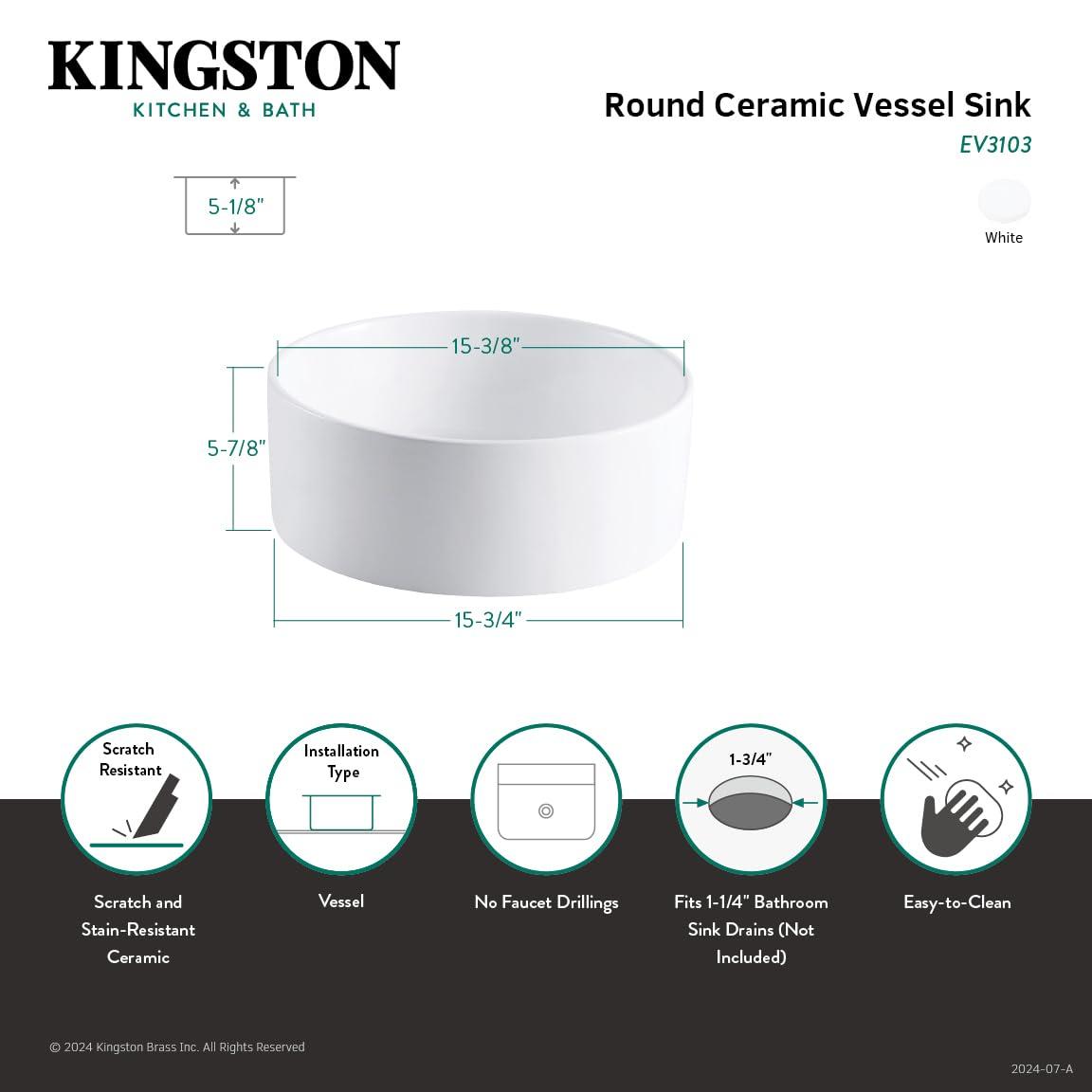 Kingston Brass Park Ceramic Round Vessel Sink