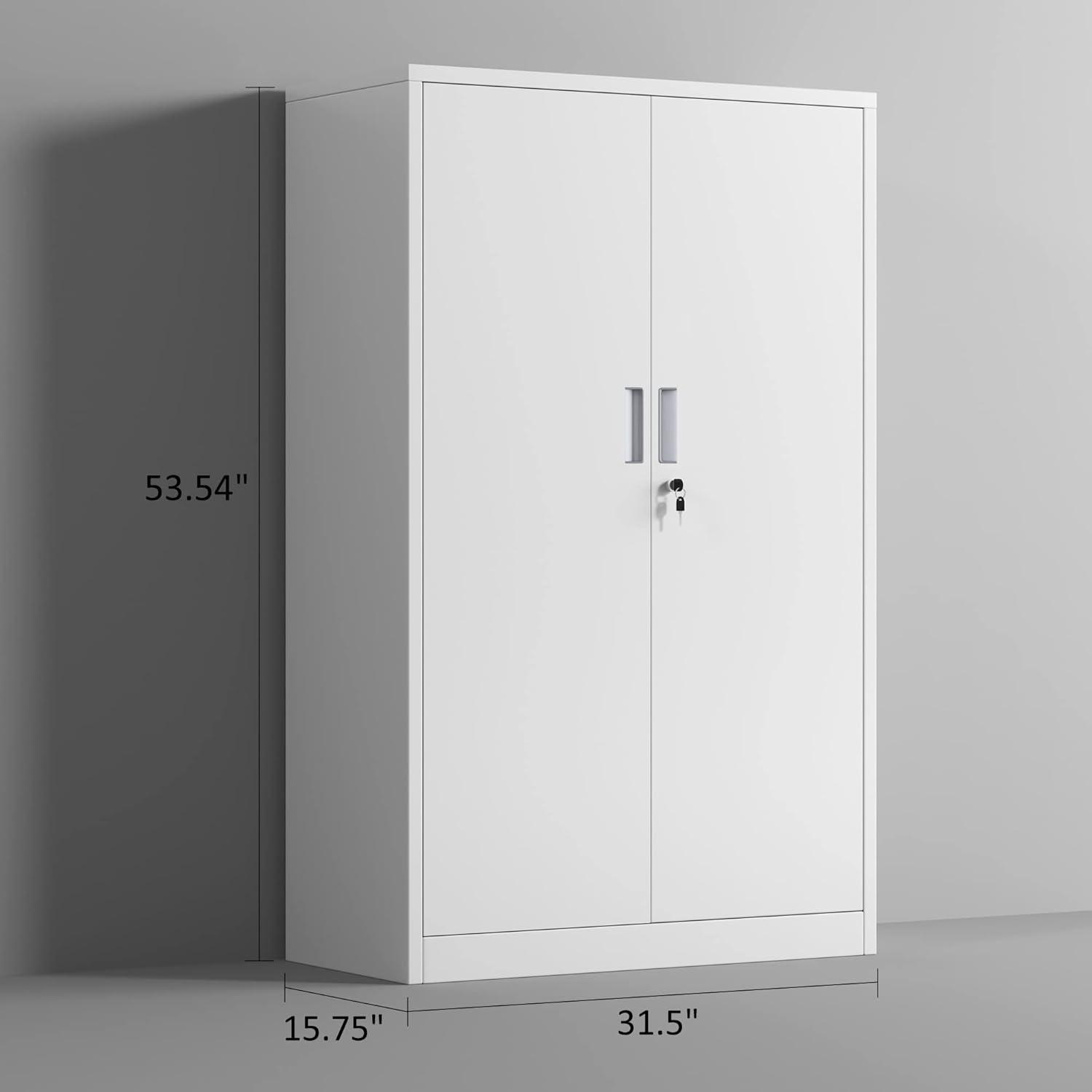 Metal Storage Cabinets with Shelves and Doors, Sideboard Buffet Cabinet for Kitchen, Entryway, Living Room, Home Office, Garage, Utility Room and Basement, 36.2" H x 31.5" W x 15.7" D (White)