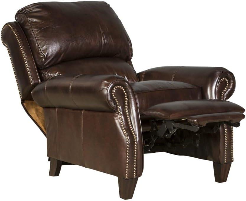 Contemporary Churchill Brown Leather Recliner with Espresso Wood Legs