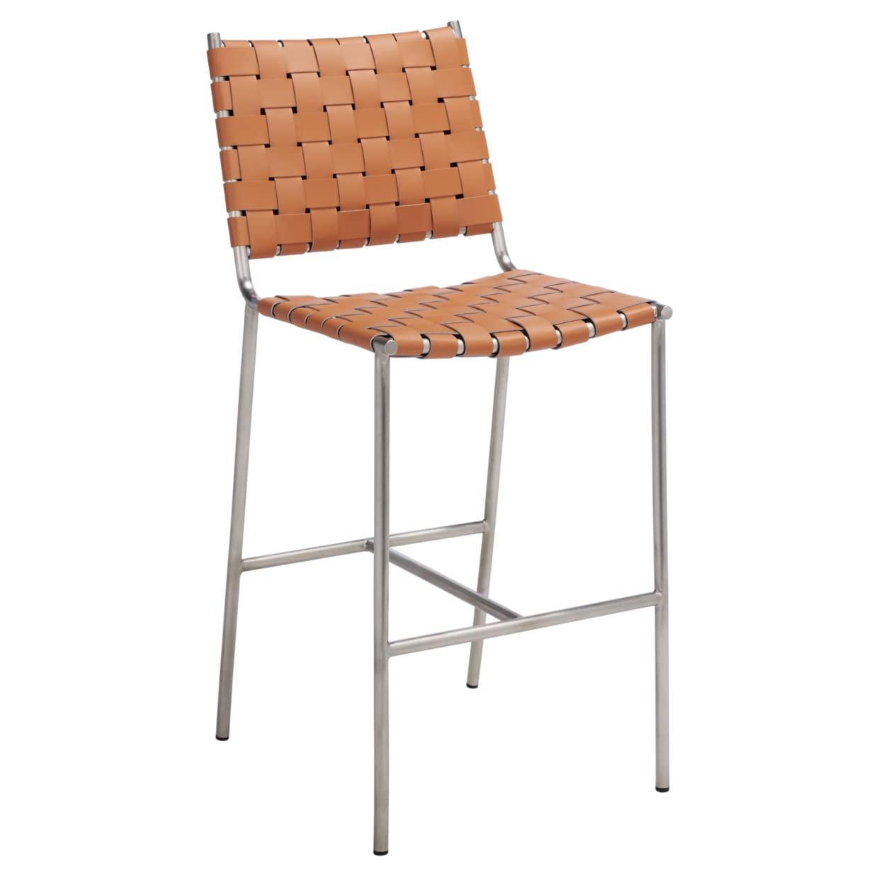 Olenna Woven Counter Stool - BST3011 - Cognac/Silver - Safavieh