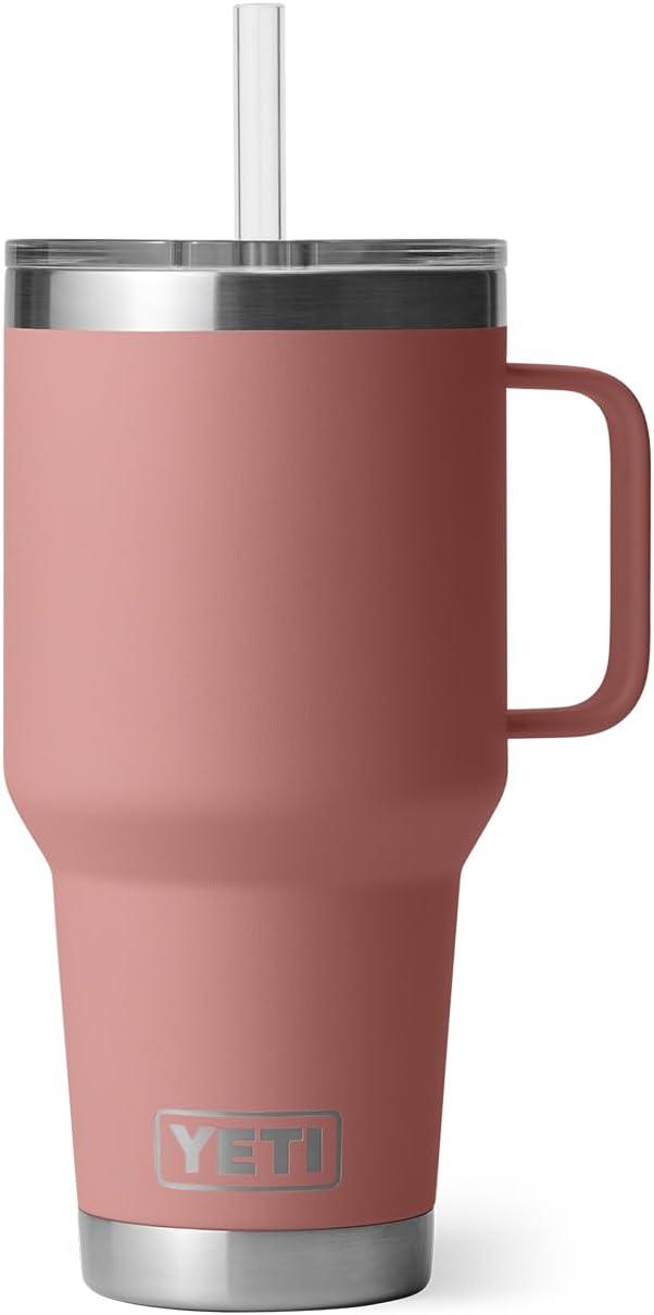 Sandstone Pink Stainless Steel Insulated Travel Mug with Straw Lid