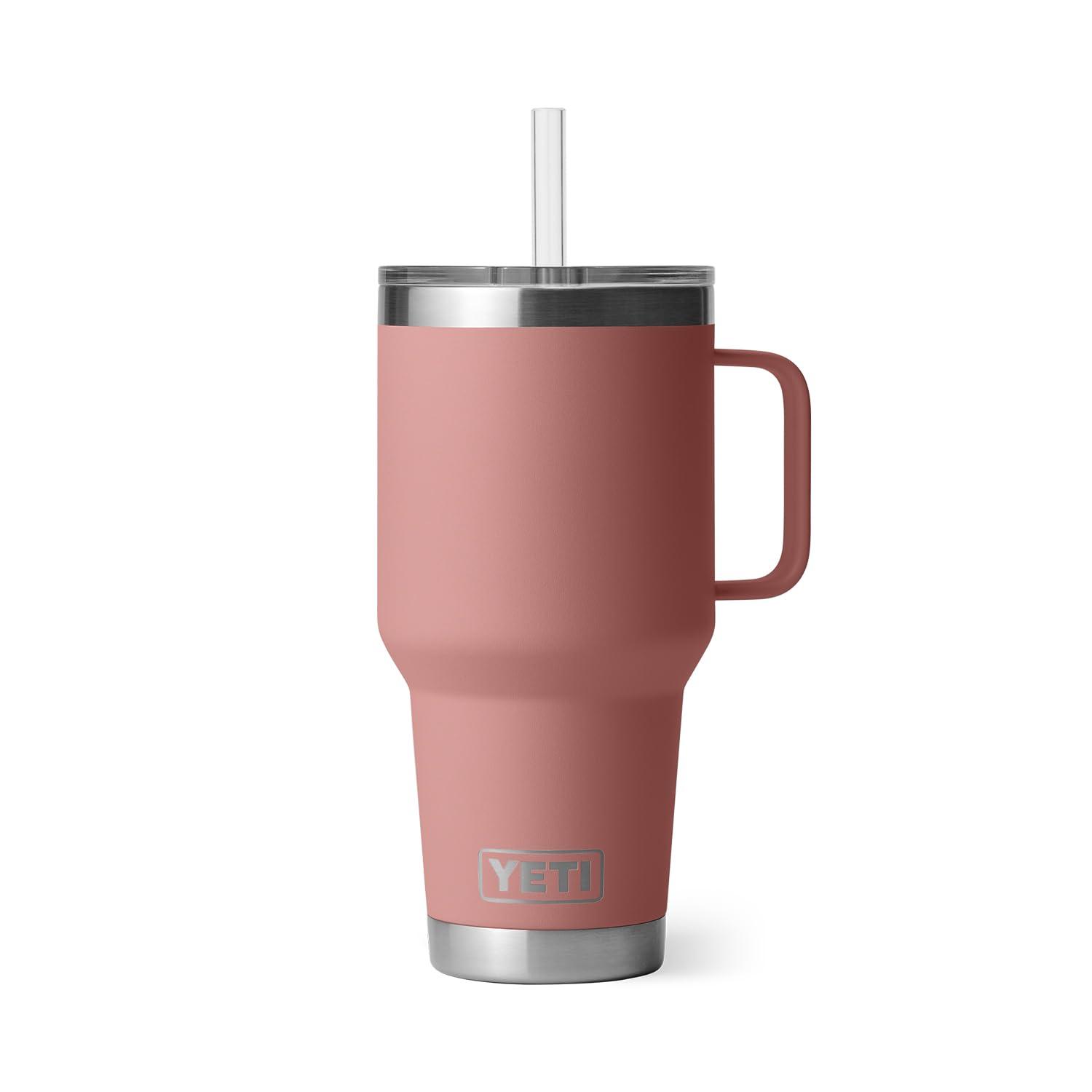 Sandstone Pink Stainless Steel Insulated Travel Mug with Straw Lid