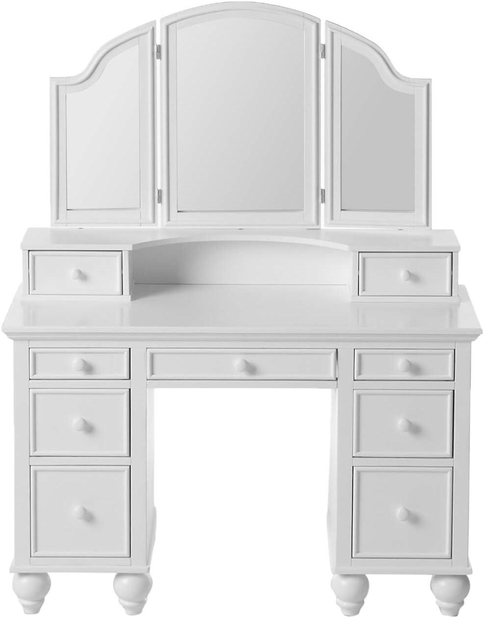 Athy White Vanity with Tri-Fold Mirror and Stool