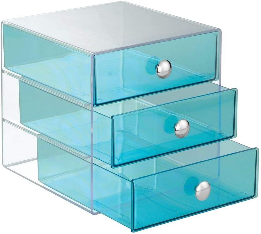 iDESIGN Plastic Original 3-Drawer Desk Organization Set Teal Blue: Desk Organizer Drawers, Stationery Holder, 6.5" Dimensions