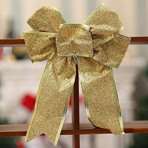 Ejiaya 12 Pieces Glitter Christmas Bows Christmas Wreath Bow Christmas Tree Ornaments Bows for Christmas Party Decoration (Gold)