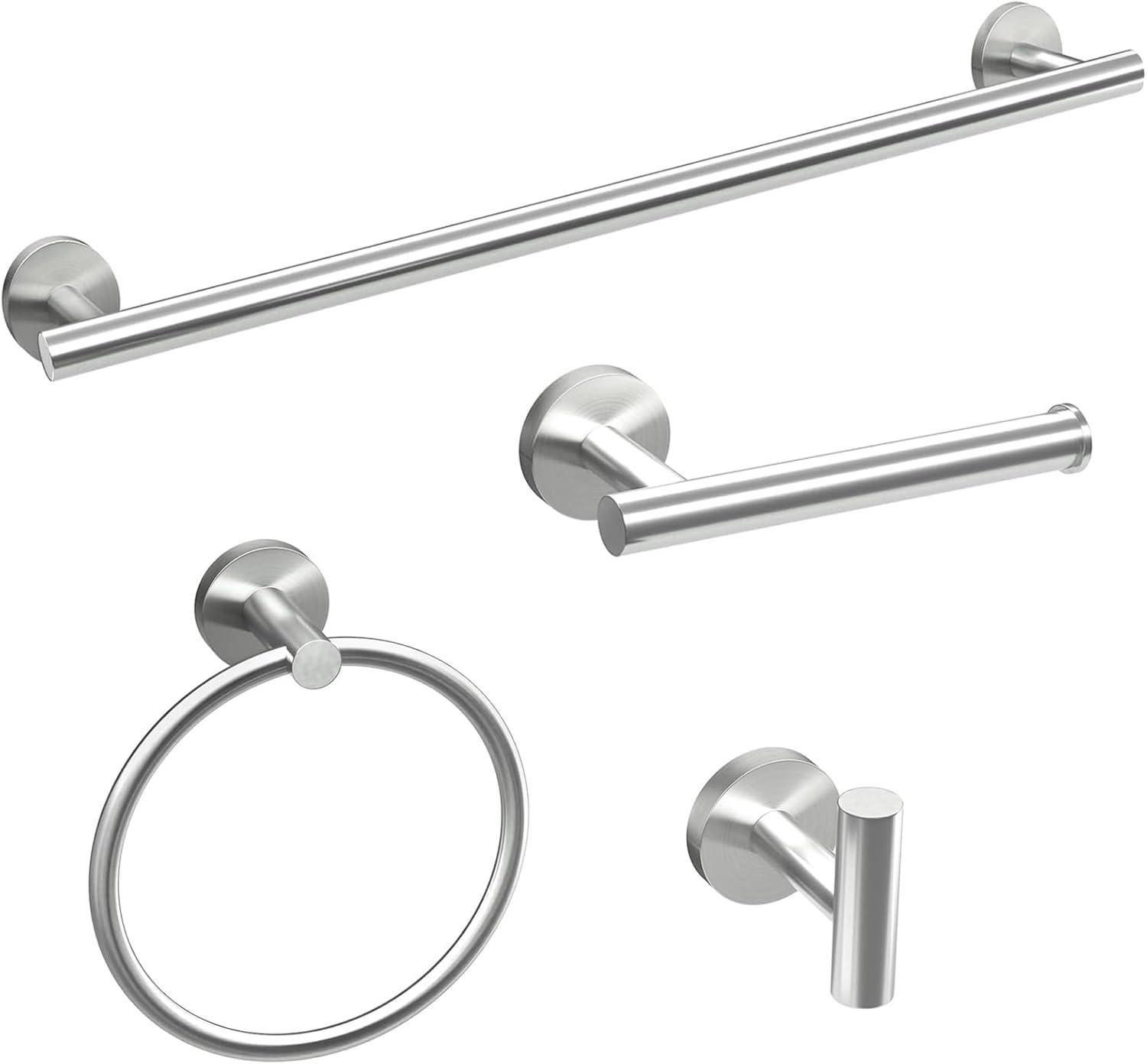 Brushed Nickel Bathroom Hardware Set, Modern 24-Inch Towel Bar Set Wall Mounted, Durable SUS304 Stainless Steel Bathroom Accessories Set, 4-Piece