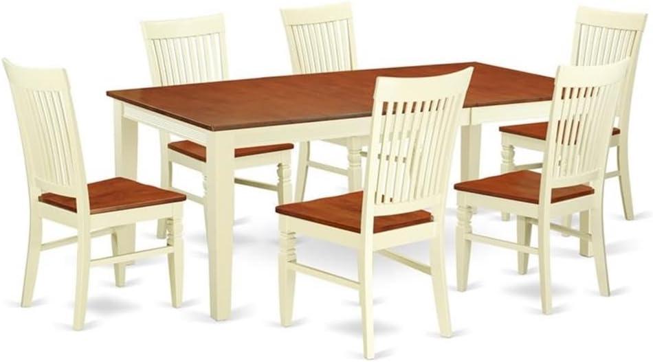 East West Furniture Quincy 7-piece Wood Dining Set in Buttermilk/Cherry