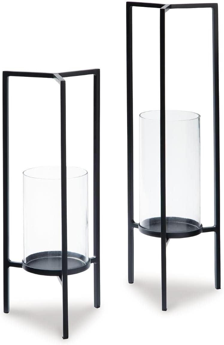 Contemporary Black Metal and Glass 20'' Candle Holder Set