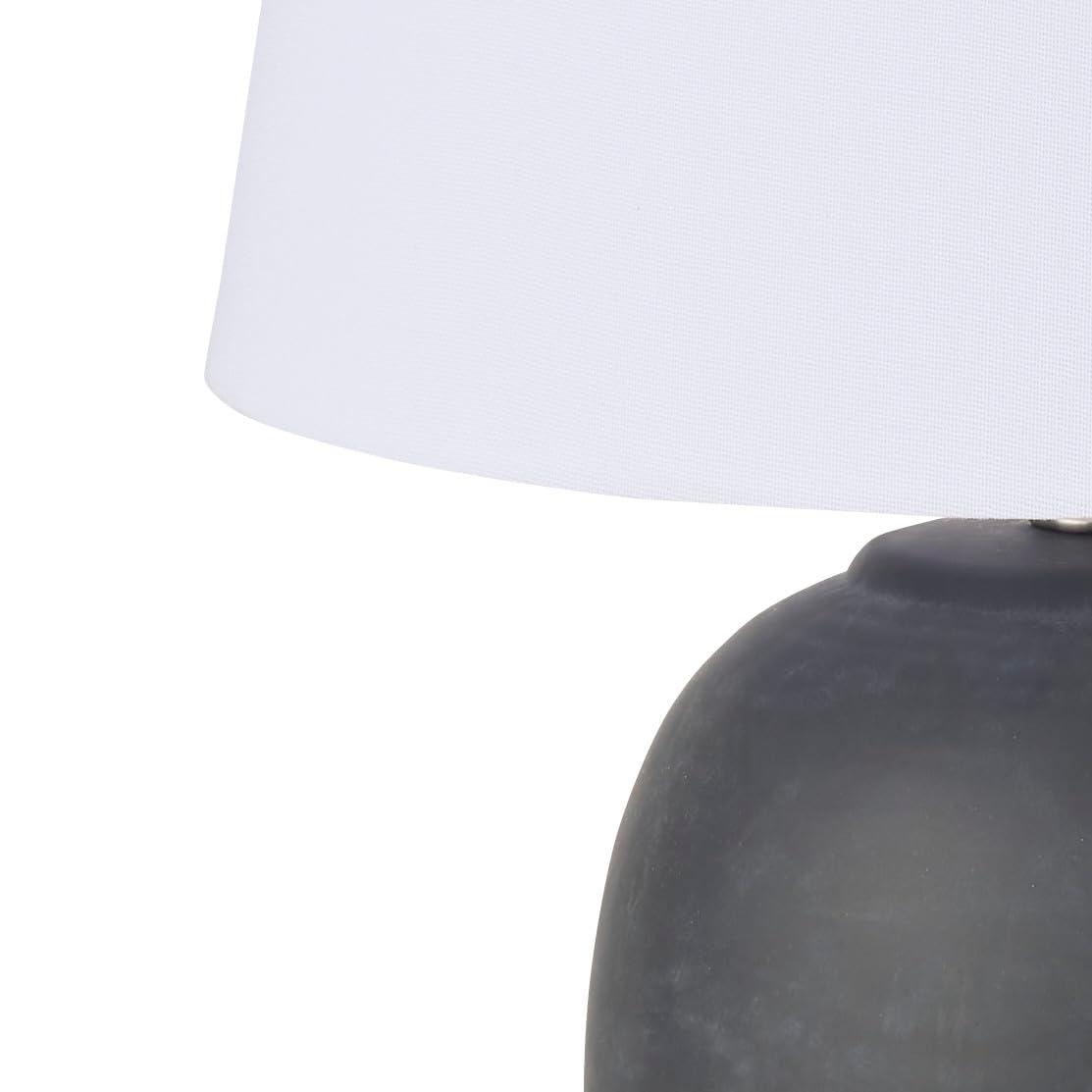 Nourison Home 23" Black Vintage Distressed Ceramic Pot Table Lamp for Bedroom, Living Room, End Table, with White Tapered Drum Shade