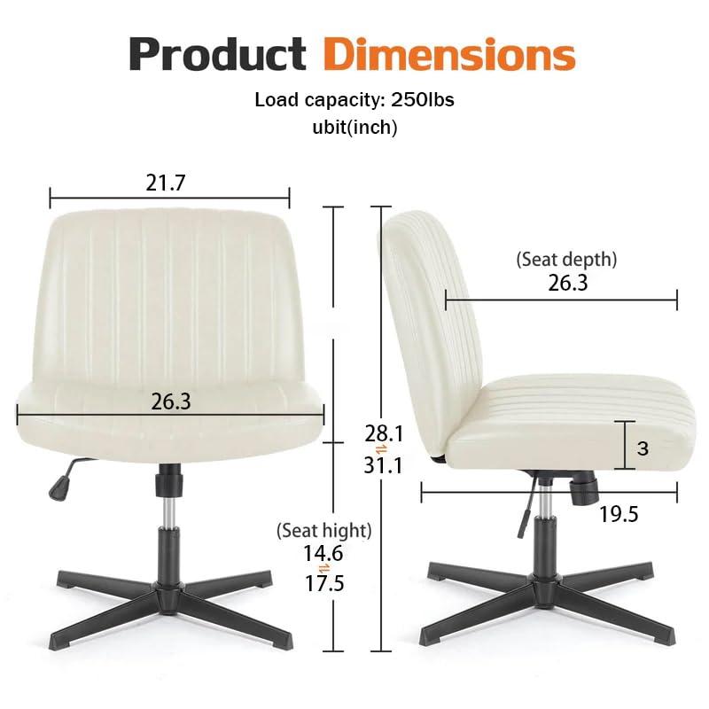 FDW Criss Cross Chair Armless Office Chair No Wheels Modern Swivel Height Adjustable Ergonomic Desk Chair With Wide Seat Computer Task Vanity Chair For Home Office