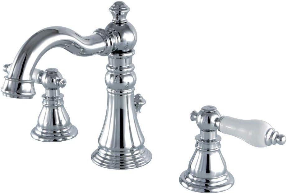 Kingston Brass American Patriot Two-Handle 3-Hole Deck Mount Widespread Bathroom Faucet with Retail Pop-Up Drain
