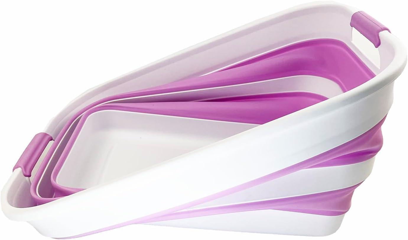 SAMMART 27L (7.1 Gallons) Collapsible Plastic Laundry Basket with Dual Grip Handle, White/Pale Purple/White
