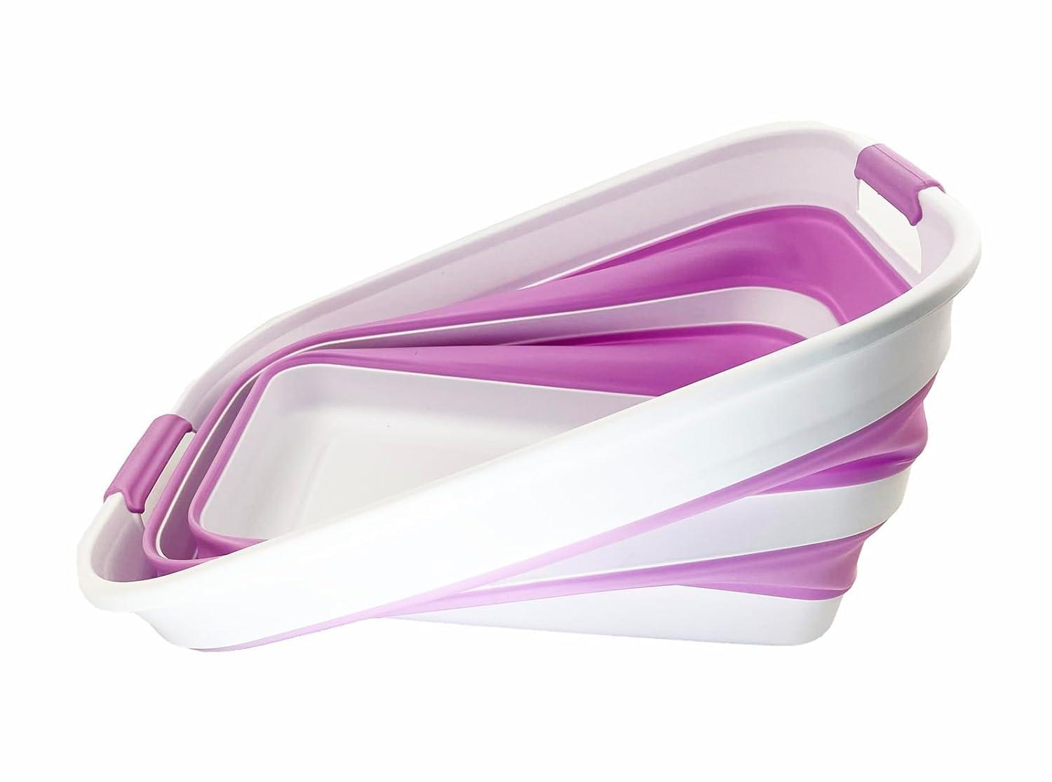 SAMMART 27L (7.1 Gallons) Collapsible Plastic Laundry Basket with Dual Grip Handle, White/Pale Purple/White