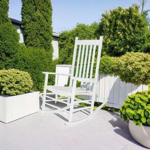 White Solid Wood Outdoor Rocking Chair with Arms