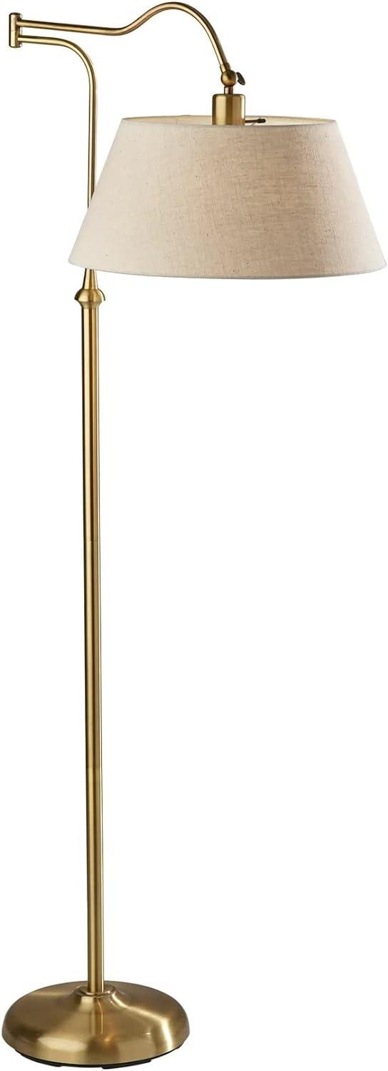 Antique Brass Adjustable Floor Lamp with Cream Shade