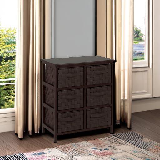 Espresso Woven 6-Drawer Storage Chest with Deep Drawers