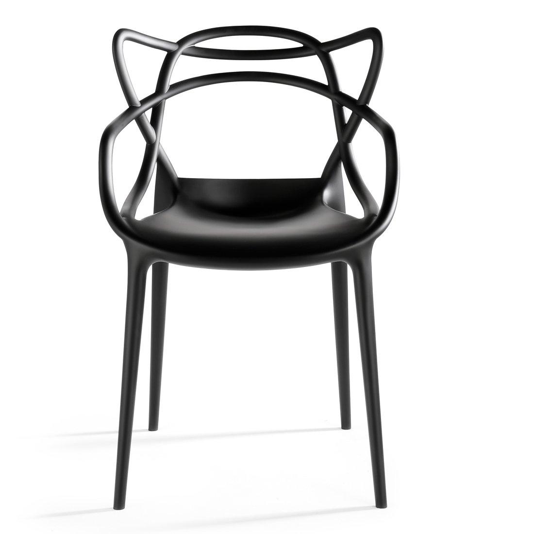 2xhome Modern Contemporary Designer Dining Chair Molded Plastic Indoor Outdoor Patio Elbow Chair, Black
