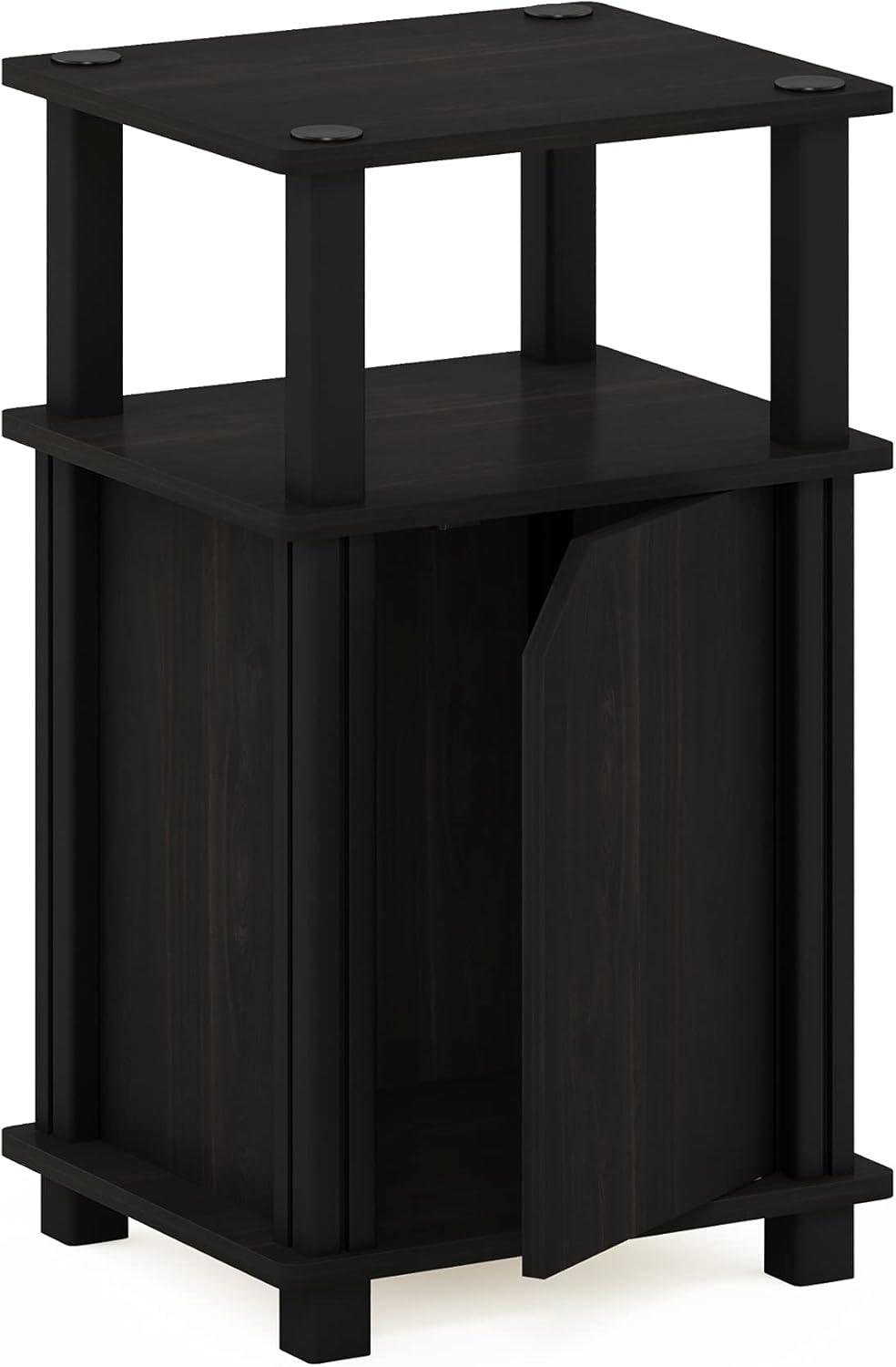 Furinno Brahms 3-Tier End Table with Door, Espresso, Black