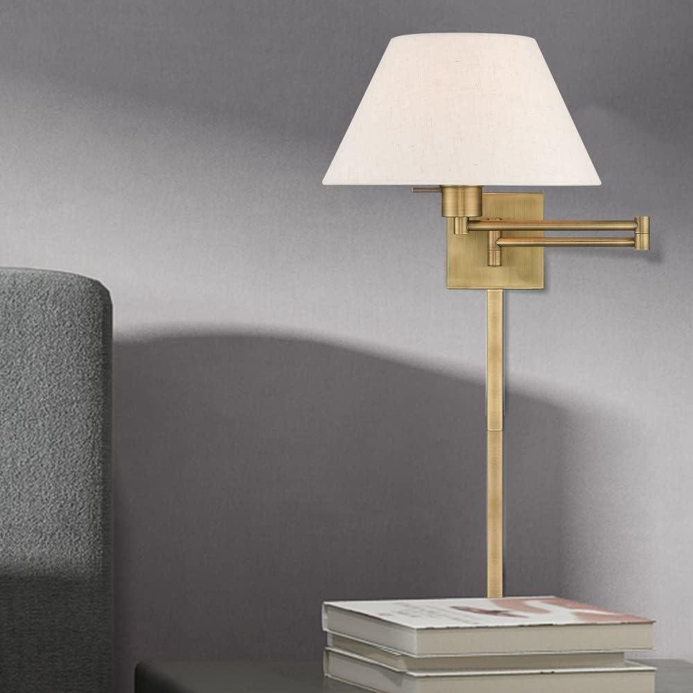 Bronze Finish Swing Arm Wall Lamp with Oatmeal Fabric Shade