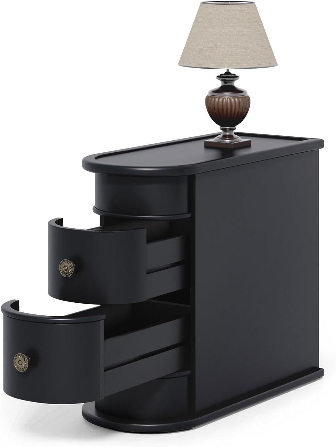 Hommoo Wood Narrow Nightstand with 2 Drawers