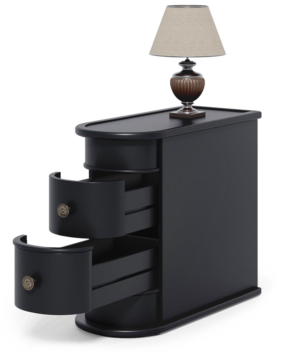 Hommoo Wood Narrow Nightstand with 2 Drawers Black