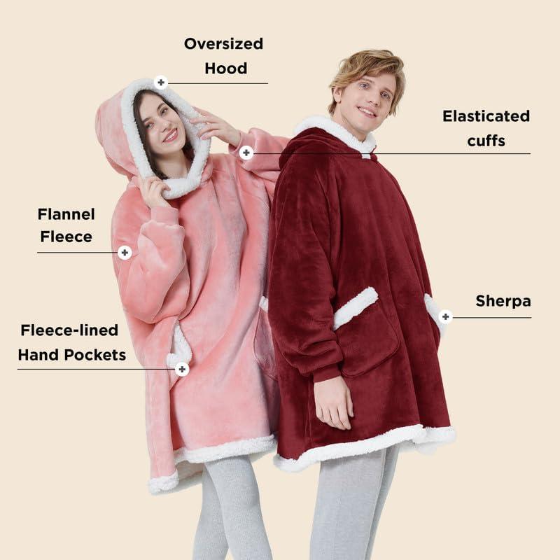Bedsure Bedsure Blanket Hoodie - Sherpa Wearable Blankets For Women & Kids As Gifts For Women Men, Christmas Gifts Sweatshirt Blanket
